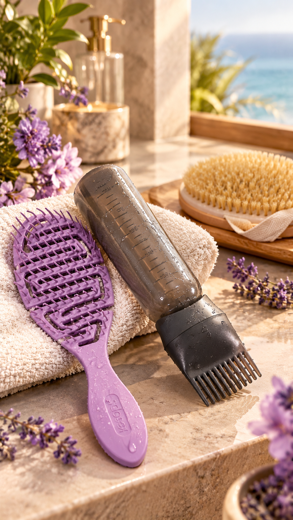 برس بدن خشک برای رفع سلولیت + برس گره بازکن مو + اپلیکاتور روغن تراپی